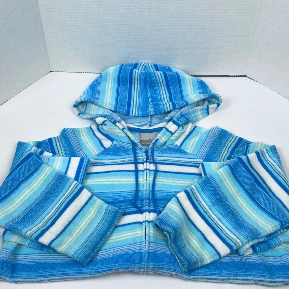 Nike Youth Girls Striped Soft Terry Cloth Full-Zip Jacket Size L; Beach, Casual